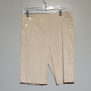 Jones New York Women Cream & Tan Striped Stretch Button Pocket Shorts Sz 4
